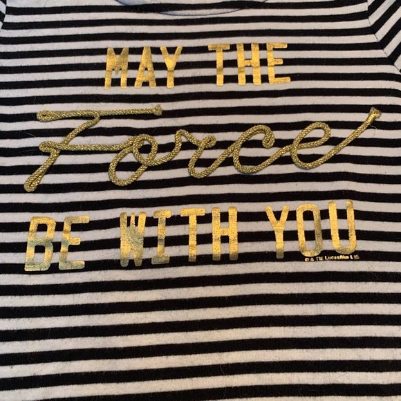 striped “may the force be with you” gold metallic lettering little girls size 6 - Picture 2 of 4